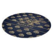 Monogram ART Deco marineblauw goud schelpen pasget Snijplank (Hoek)