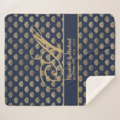 Monogram ART Deco Navy Blauwe Gouden Schelpen Nieu Sherpa Deken (Voorkant (horizontaal))