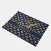 Monogram ART Deco Navy Blue Gold Shells Passen get Deurmat (Schuin)