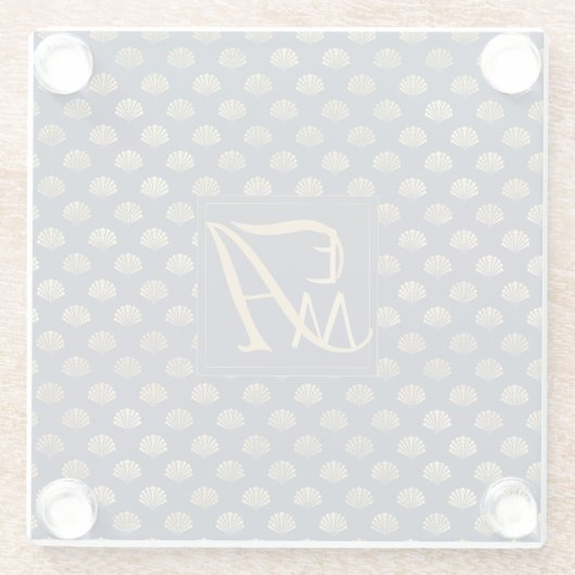 Monogram ART DECO Schelpen Marineblauw Goud Nieuwg Glazen Onderzetter (Achterkant)