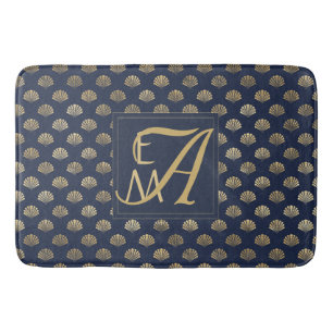 Monogram ART DECO Shells Navy Blue Gold Passen get Badmat