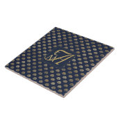 Monogram ART DECO Shells Navy Blue Gold Passen get Tegeltje (Zijkant)