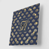 Monogram ART DECO Shells Navy Blue Gold Passen get Vierkante Klok (Hoek)
