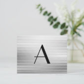 Monogram Art Deco Silver Satin Stripes Briefkaart (Staand voorkant)