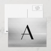 Monogram Art Deco Silver Satin Stripes Briefkaart (Voorkant / Achterkant)