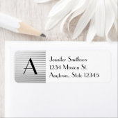 Monogram Art Deco Silver Satin Stripes Etiket (Insitu)