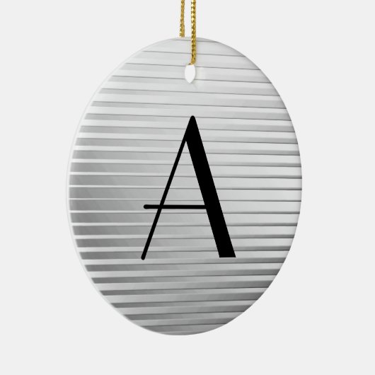 Monogram Art Deco Silver Satin Stripes Keramisch Ornament (Rechts)