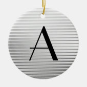 Monogram Art Deco Silver Satin Stripes Keramisch Ornament (Voorkant)