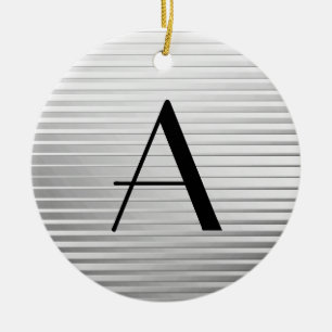 Monogram Art Deco Silver Satin Stripes Keramisch Ornament