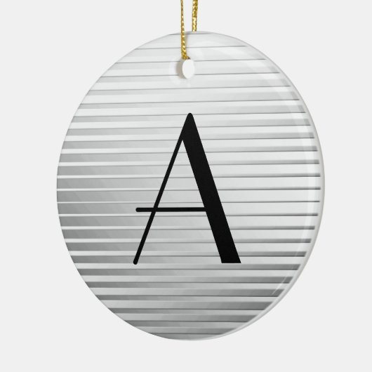 Monogram Art Deco Silver Satin Stripes Keramisch Ornament (Links)