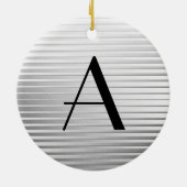 Monogram Art Deco Silver Satin Stripes Keramisch Ornament (Achterkant)