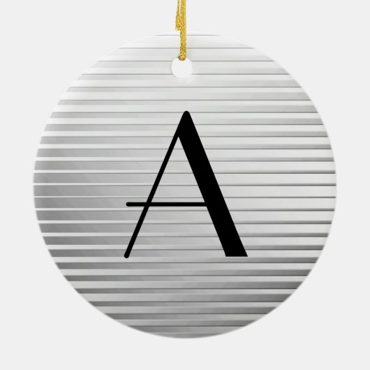 Monogram Art Deco Silver Satin Stripes Keramisch Ornament (Achterkant)