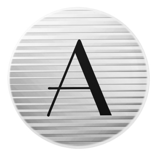 Monogram Art Deco Silver Satin Stripes Keramische Knop (Voorkant)