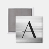 Monogram Art Deco Silver Satin Stripes Magneet (Voorkant / Achterkant)