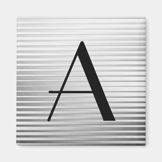 Monogram Art Deco Silver Satin Stripes Magneet (Voorkant)