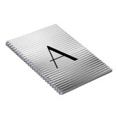Monogram Art Deco Silver Satin Stripes Notitieboek (Rechterzijde)