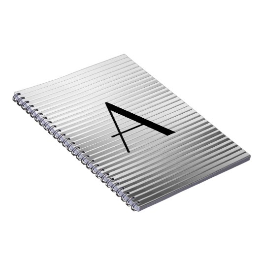 Monogram Art Deco Silver Satin Stripes Notitieboek (Rechterzijde)