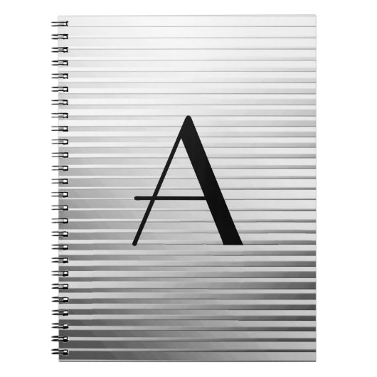Monogram Art Deco Silver Satin Stripes Notitieboek (Voorkant)