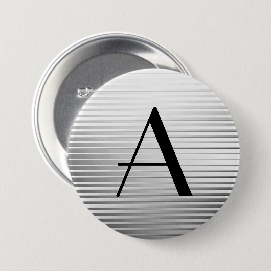 Monogram Art Deco Silver Satin Stripes Ronde Button 7,6 Cm (Voorkant /achterkant)