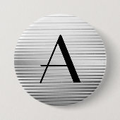 Monogram Art Deco Silver Satin Stripes Ronde Button 7,6 Cm (Voorkant)