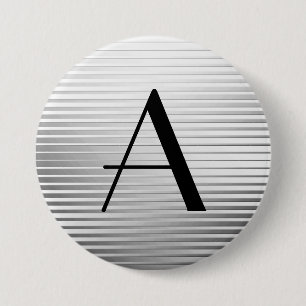 Monogram Art Deco Silver Satin Stripes Ronde Button 7,6 Cm