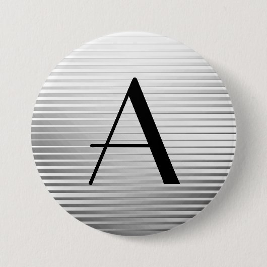 Monogram Art Deco Silver Satin Stripes Ronde Button 7,6 Cm (Voorkant)