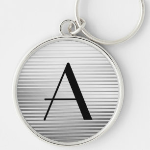 Monogram Art Deco Silver Satin Stripes Sleutelhanger