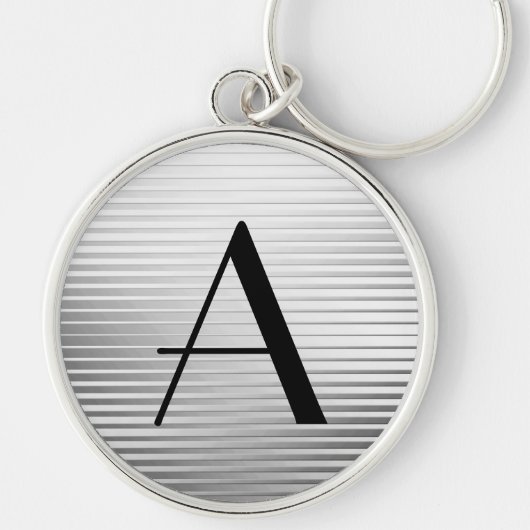 Monogram Art Deco Silver Satin Stripes Sleutelhanger (Voorkant)