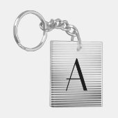 Monogram Art Deco Silver Satin Stripes Sleutelhanger (Voorkant Links)