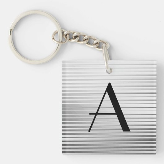 Monogram Art Deco Silver Satin Stripes Sleutelhanger (Voorkant)