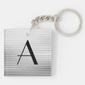 Monogram Art Deco Silver Satin Stripes Sleutelhanger (Achterkant)