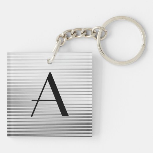 Monogram Art Deco Silver Satin Stripes Sleutelhanger (Achterkant)