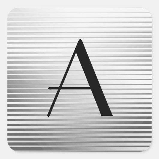 Monogram Art Deco Silver Satin Stripes Vierkante Sticker (Voorkant)