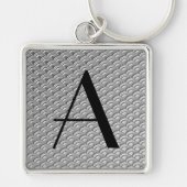 Monogram Art Deco Silver Wave Patroon Sleutelhanger (Voorkant)