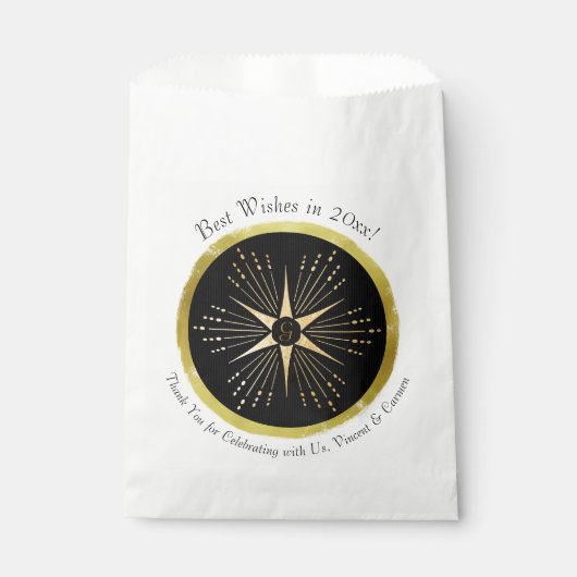 Monogram Art Deco Star Zwart en Goud Bedankzakje (Voorkant)
