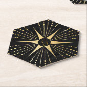 Monogram Art Deco Star Zwart en Goud Kartonnen Onderzetters (Schuin)