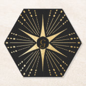 Monogram Art Deco Star Zwart en Goud Kartonnen Onderzetters (Voorkant)