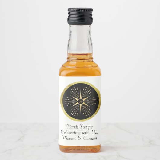 Monogram Art Deco Star Zwart en Goud Likeurfles Etiket (Voorkant)