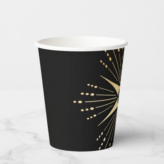 Monogram Art Deco Star Zwart en Goud Papier beker (Voorkant)