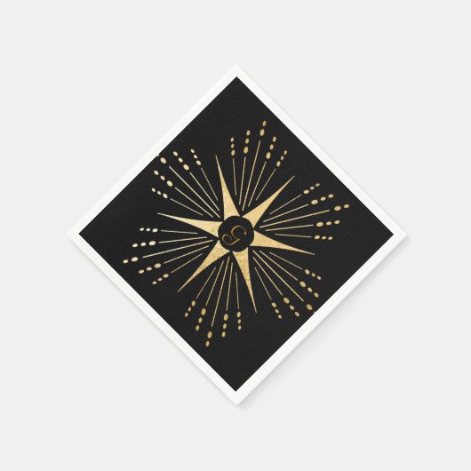 Monogram Art Deco Star Zwart en Goud Servet (Hoek)