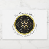 Monogram Art Deco Star Zwart en Goud Sparkling Wijnetiket (Enkel label)