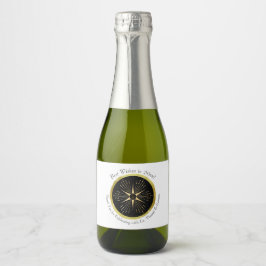 Monogram Art Deco Star Zwart en Goud Sparkling Wijnetiket