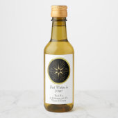 Monogram Art Deco Star Zwart en Goud Wijn Etiket (Voorkant)