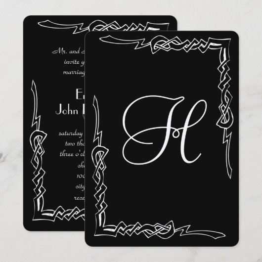 Monogram Art Deco Wedding Uitnodiging (Voorkant / Achterkant)