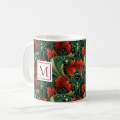 Monogram Art Noveau Kerstmis Groen Rood Patroon Koffiemok (Voorkant links)