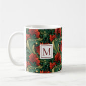 Monogram Art Noveau Kerstmis Groen Rood Patroon Koffiemok (Links)