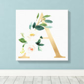 Monogram Art Print, Floral Letter A, Wedding Gift Canvas Afdruk (Insitu (Houten vloer))