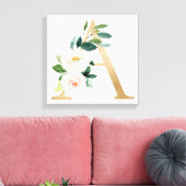 Monogram Art Print, Floral Letter A, Wedding Gift Canvas Afdruk (Insitu (Woonkamer))