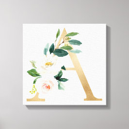 Monogram Art Print, Floral Letter A, Wedding Gift Canvas Afdruk