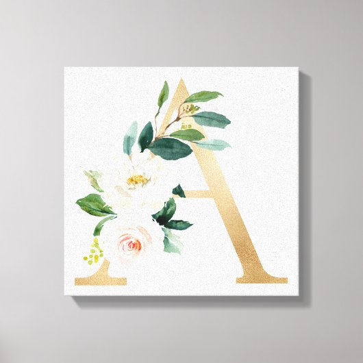 Monogram Art Print, Floral Letter A, Wedding Gift Canvas Afdruk (Voorkant)